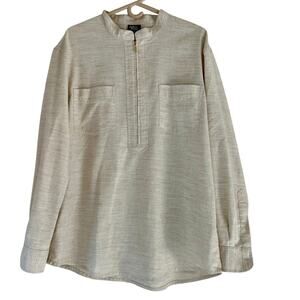John Blair Manderin neck half zip shirt pockets Scandi minimalist academia XL